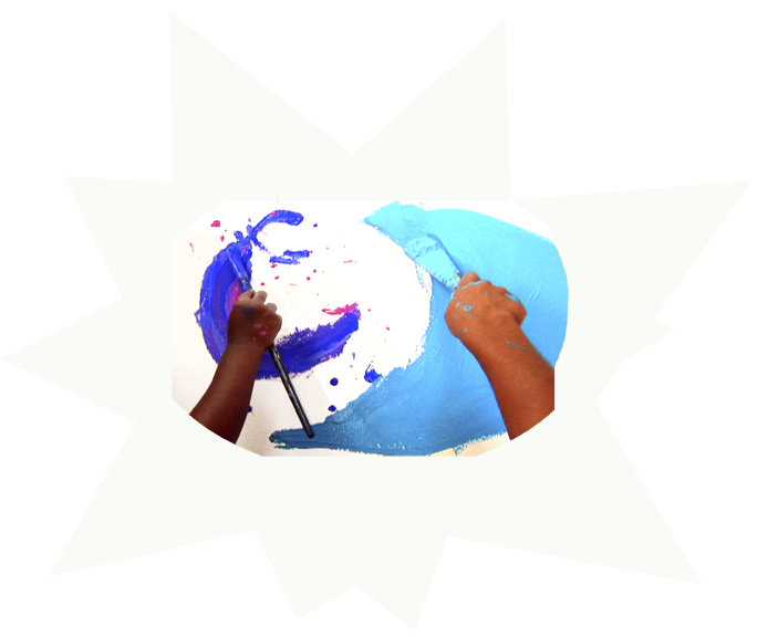 starburst with 2 hands painting crescent moons, connect to the cosmos to create personal empowerment and creativity