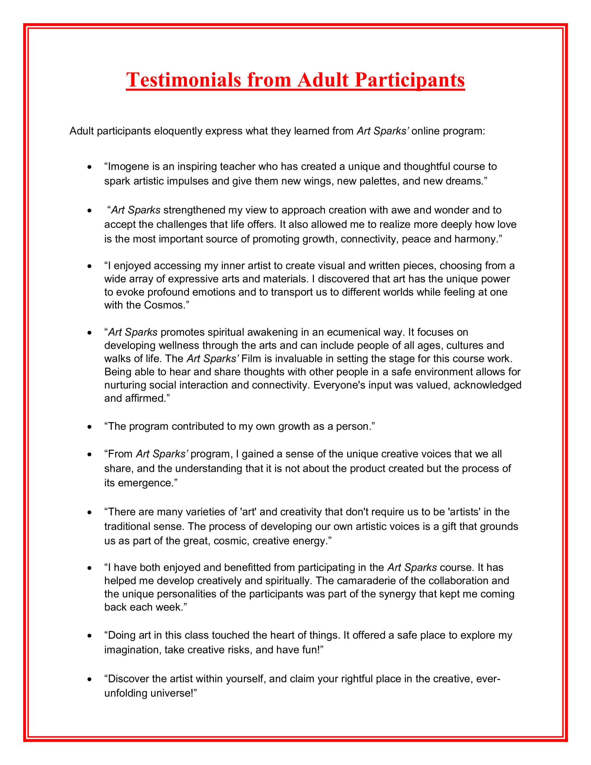 TESTIMONIALS from adults4